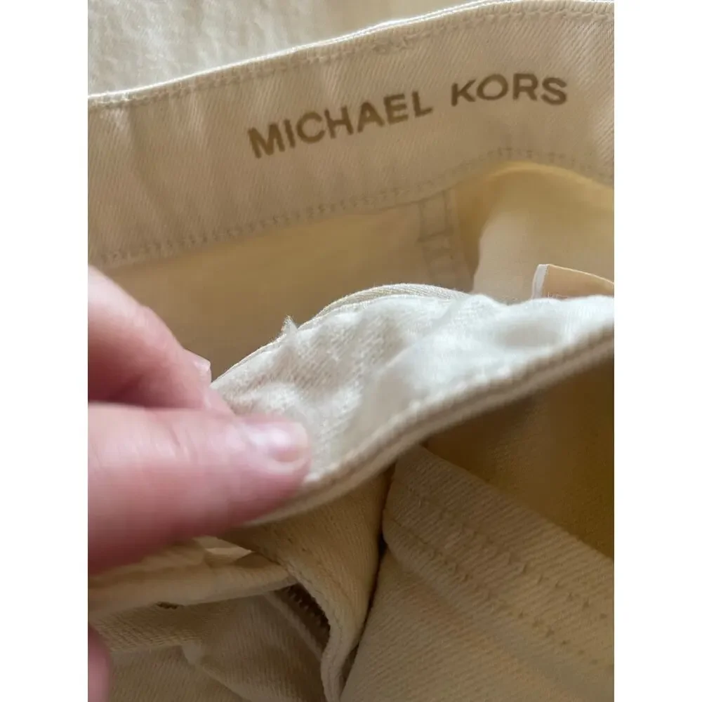 MICHAEL KORS SELMA FLARE COTTON HIGH RISE DENIM JEANS CREAM 10